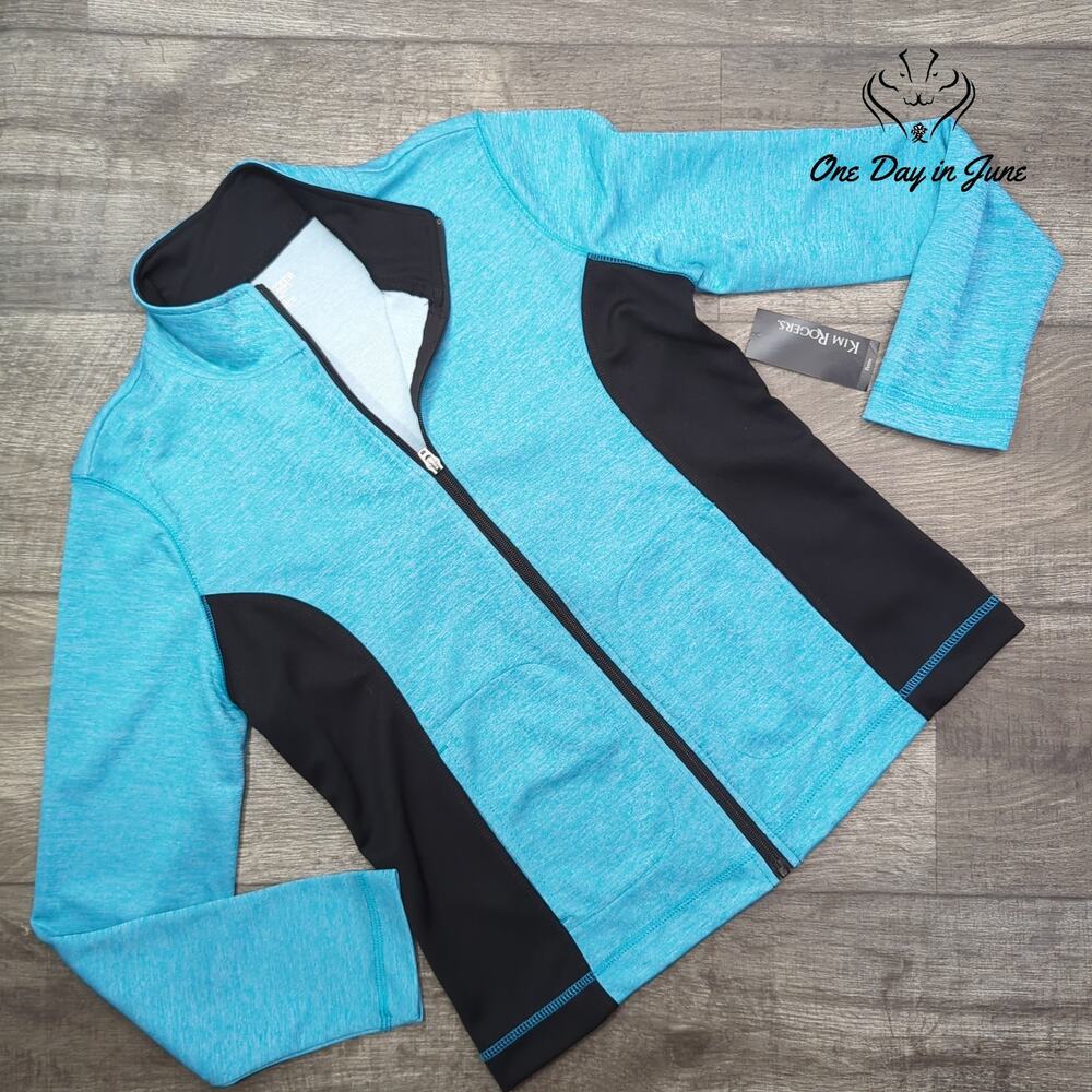 Kim Rogers Winter Wonderland Full Zip Sweatshirt Jacket Turquoise NWT Size PS